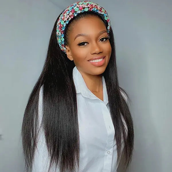 Headband Wig Yaki Straight Human Hair HBWS 1