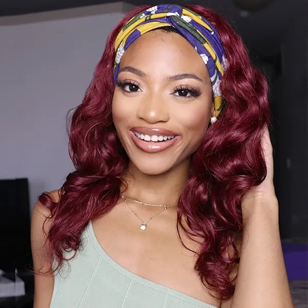 Headband Wig #Burgundy Body Wave Human Hair HBWB9