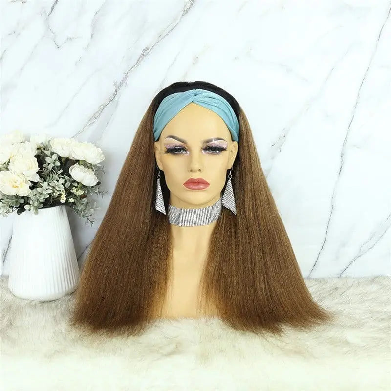 Headband Wig #T1B 30 Yaki Straight Human Hair HBWYS30