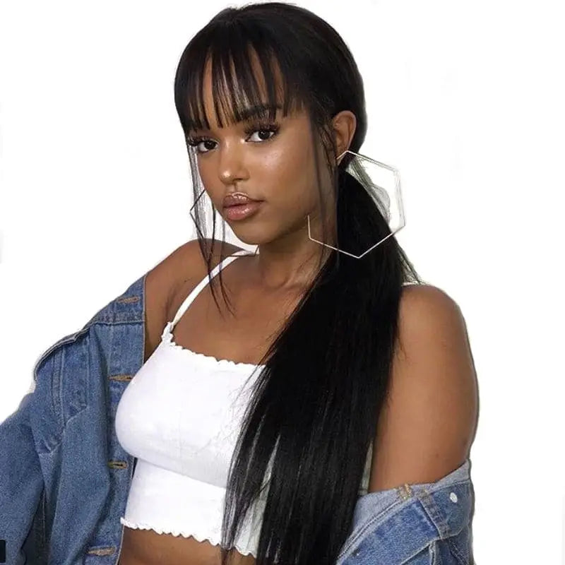 Pre Plucked Silky Straight Bangs 13x6 Lace Frontal Wig BWT 8