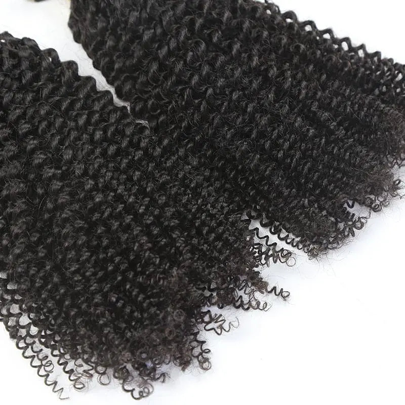 Afro Kinky Curly tape-in extensions: Dense coily texture and tapered ends