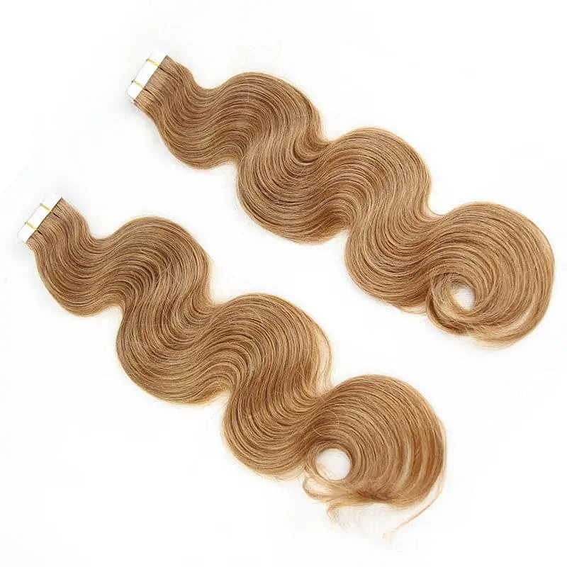 Body Wave tape-in extensions in #30 color: Wavy sections arranged at an angle on white