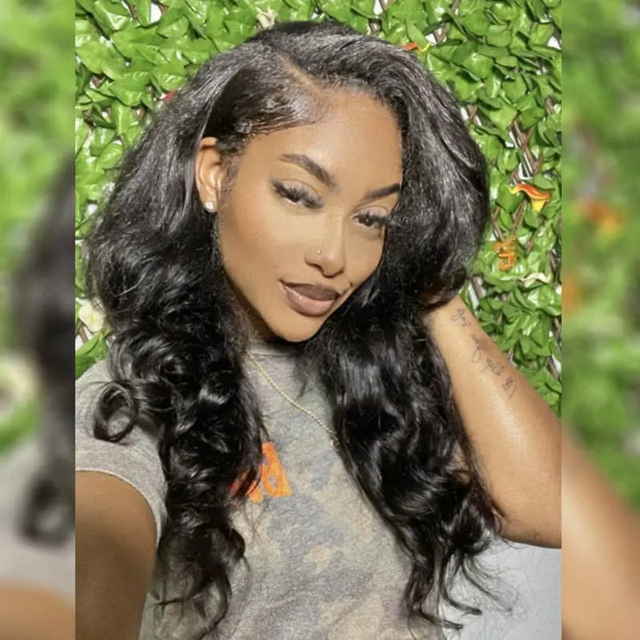 Body Wave tape-in extensions: Long wavy installed-style reference outdoors
