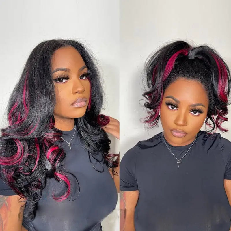 Body Wave tape-in extensions: Two wavy hairstyle references, including a colored style