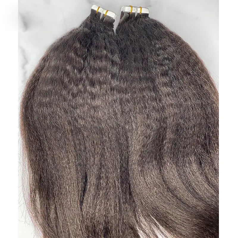 Kinky Straight tape-in extensions: Close-up of the textured lengths