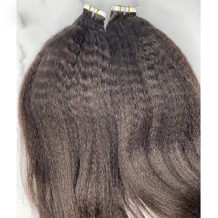 Kinky Straight tape-in extensions: Close-up of the textured lengths