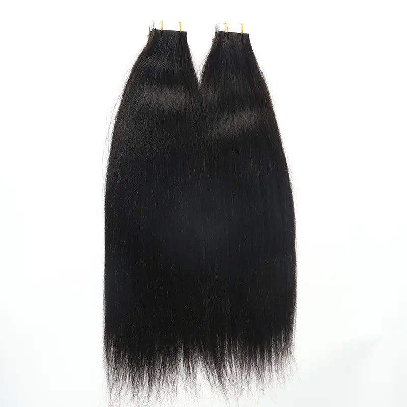 Light Yaki Straight tape-in extensions: Two wefts laid side by side