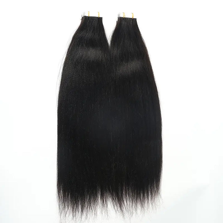 Light Yaki Straight tape-in extensions: Two wefts laid side by side