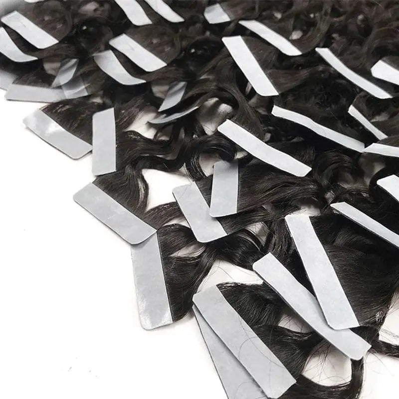 Silky Straight tape-in extensions: Individual tape-in pieces with white protective backing