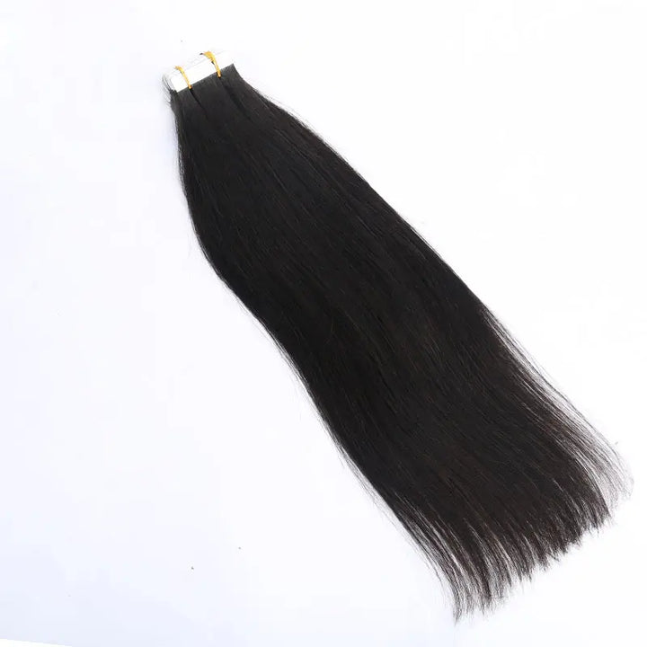 Silky Straight tape-in extensions: Straight extensions laid flat to show the ends