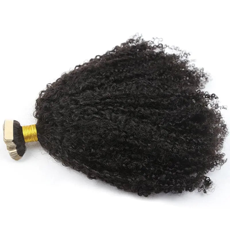 Tight Curly tape-in extensions: Curly lengths spread to show the ends