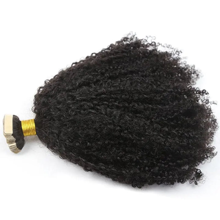 Tight Curly tape-in extensions: Curly lengths spread to show the ends