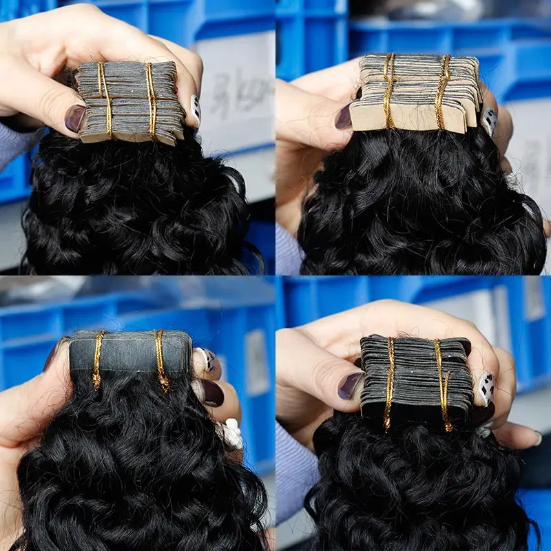 Water Wave tape-in extensions: Collage of tape attachments from several angles