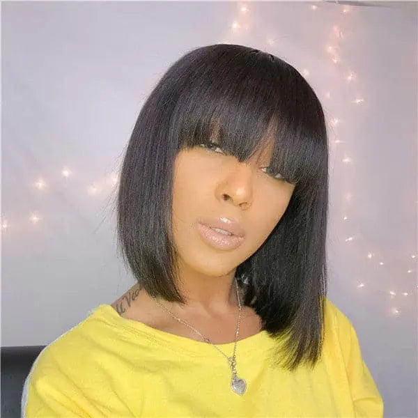 Pre Plucked Blunt Cut Silky Straight BOB Bangs HD Lace Front Wig 10AOBCT