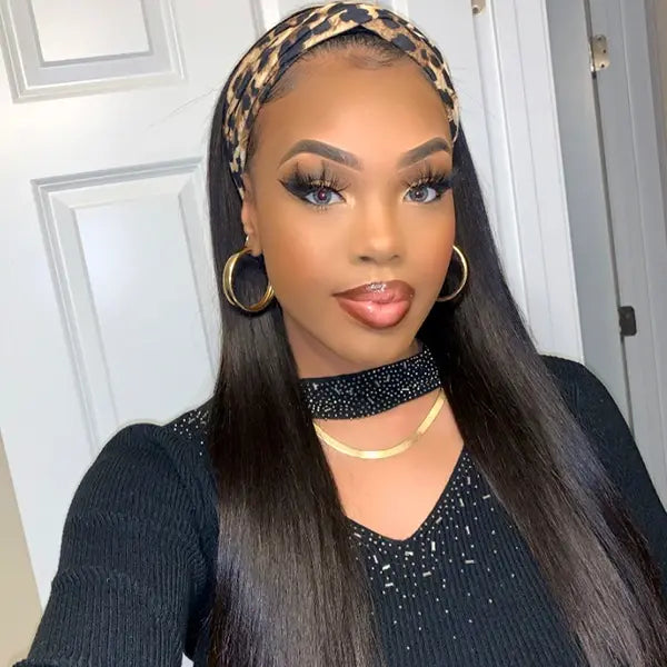 Headband Wig Silky Straight Human Hair HBWT 1